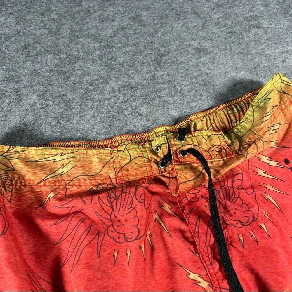 Ed Hardy Swim Trunks Mens Large Multifolor Y2K Dragon AOP Grunge Tattoo Skater